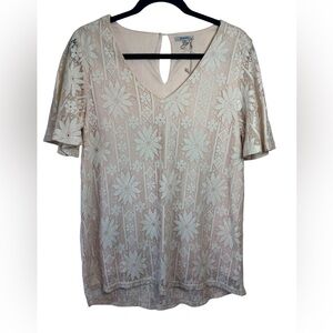 Jodifl Light Yellow/Cream‎ Floral Laced Blouse Cottagecore Key Hole Button Lined